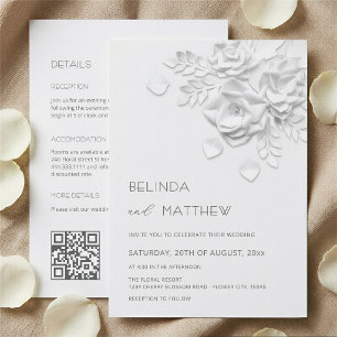 Convites Flores Brancas 3D em Tudo-em-Um para Casamento Cas