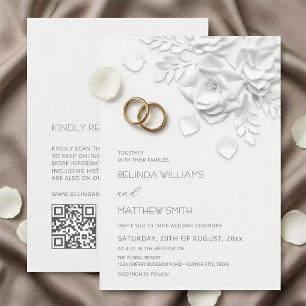 Convites Flores Brancas 3D Rosas Casamento Simples