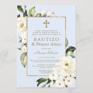 Convites Flores Brancas - Batismo primeiro aniversario Espa
