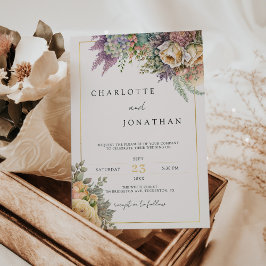 Convites Flores Brancas Boêmicas e Casamento Dourado