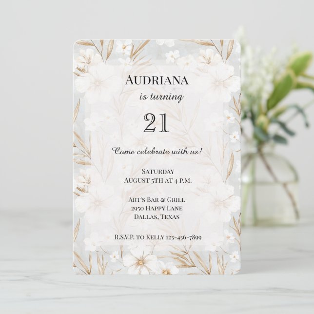 Convites Flores brancas Borboletas azuis Borboletas Anivers (Em pé/Frente)