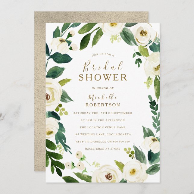 Convites Flores brancas Chá de panela de exaustão botânico (Frente/Verso)