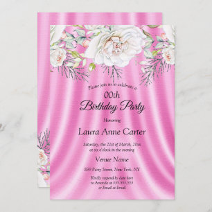 Convites Flores brancas cor-de-rosa Festa de aniversário fl