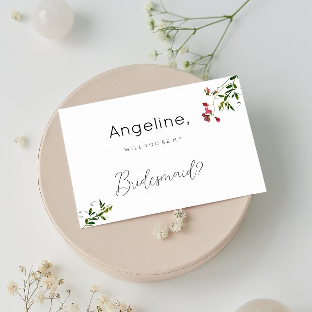 Convites Flores brancas, cor-de-rosa, simples, cor-de-rosa (Simple botanic pink red green flowers Bridesmaid )