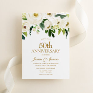 Convites Flores Brancas & Creme Aniversário de 50 Anos de C