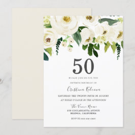 Convites Flores brancas de champanhe 50ª Festa de aniversár