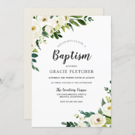 Convites Flores Brancas de Champanhe, Batismo Elegante