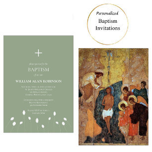 Convites Flores Brancas de Desenho de Linha Batismo Ortodox