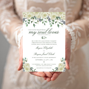 Convites Flores Brancas de Megan e Folhagens Casamento Cató