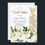 Convites Flores brancas de ouro Vestido Doce Doce 16 Festas<br><div class="desc">Ouro Vestido Flores Brancas Doce 16 Convites de aniversário Ver coleção correspondente em Niche e Nest Store Muitos obrigados</div>