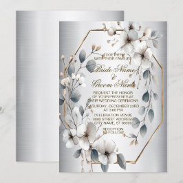 Convites Flores Brancas de Quadro de Ouro de Casamento Aqua