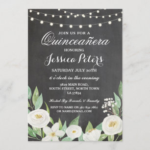 Convites Flores Brancas do Partido Quinceanera Chalk Convid