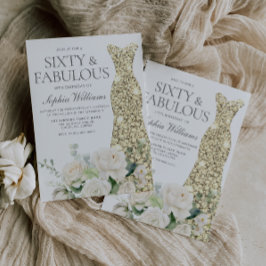 Convites Flores Brancas Douradas, Elegante 60º Aniversário