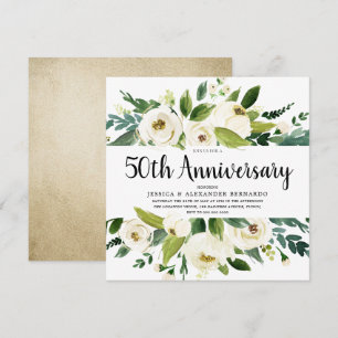 Convites Flores Brancas Dourado 50º Aniversário de Casament