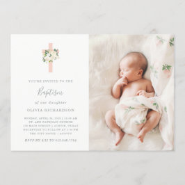 Convites Flores Brancas e Cruz Rosa| Batismo Fotográfico