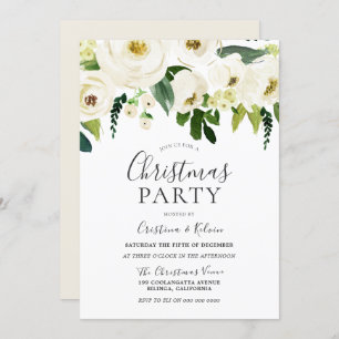 Convites Flores Brancas e Festa de Natal Elegante de Creme