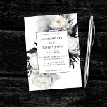 Convites Flores brancas e negras, casamento elegante<br><div class="desc">Flores de peônia de boho preto e branco pampas relva elegante casamento convite para modelo instantâneo</div>