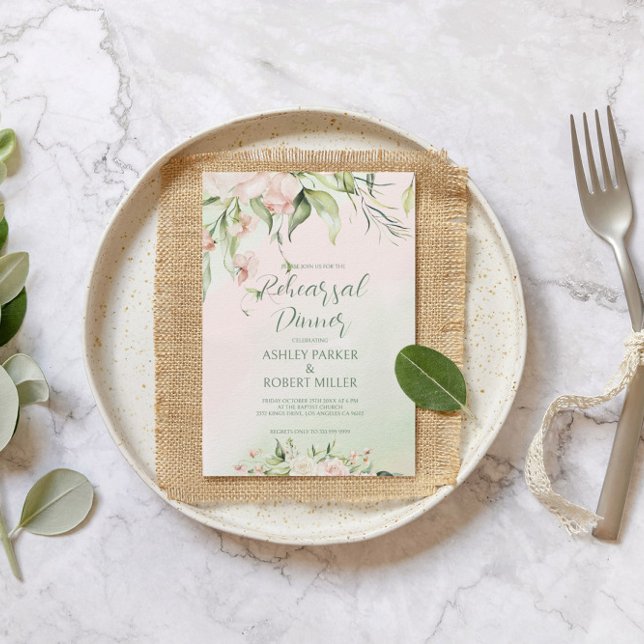 Convites Flores brancas e rosa Janto de ensaio Convidar (Criador carregado)