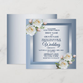 Convites Flores Brancas Elegantes Casamento Azul Cinza