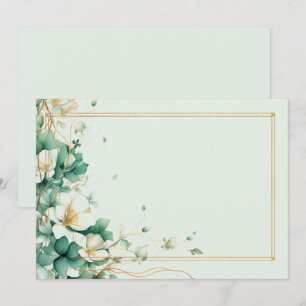 Convites Flores brancas elegantes, salva e douradas em bran