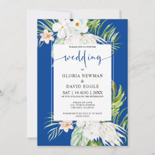 Convites Flores Brancas em Fundo Azul Casamento