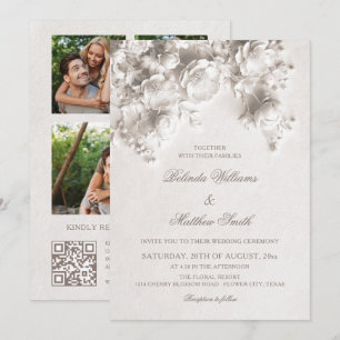 Convites Flores Brancas Esculpidas Rosas 3D Casamento