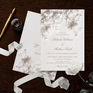 Convites Flores Brancas Esculpidas Rosas 3D Casamento