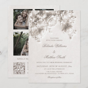 Convites Flores Brancas Esculpidas Rosas 3D Casamento