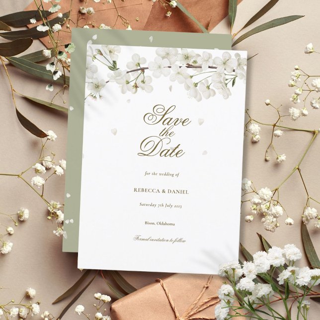 Convites Flores Brancas Florais de Casamento Save the Date (White Blossom Floral Wedding Save the Date Invitation)