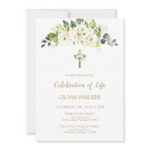 Flores brancas Funeral Celebrando a Vida Invit