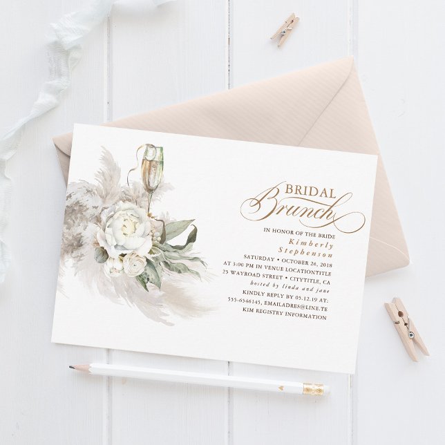 Convites Flores brancas Pampas Grass Greenery Bridal Brunch (Criador carregado)
