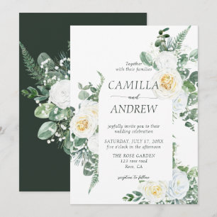 Convites Flores Brancas Românticas e Casamento Verde