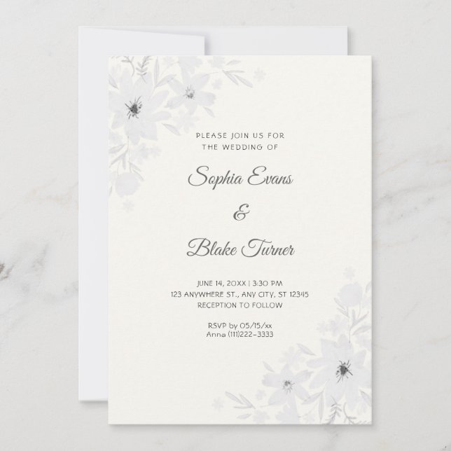 Convites Flores Brancas Românticas Florais Creme Casamento (Frente)