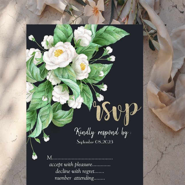 Convites Flores Brancas RSVP   (Criador carregado)