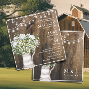 Convites Flores Brancas Rustic Wood Casamento das Luzes