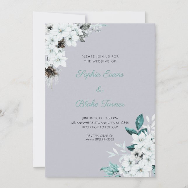 Convites Flores Brancas Rústicas Boho Nuvem Cinza Casamento (Frente)