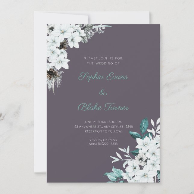 Convites Flores Brancas Rústicas Casamento Boho Fumaça Cinz (Frente)