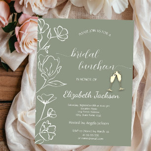 Convites Flores Brancas Simples Champanhe Verde Sage Casame