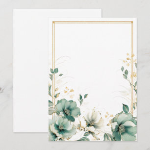 Convites Flores brancas simples, salva e douradas em branco