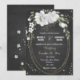 Convites flores brancas verde folhas casamento negro