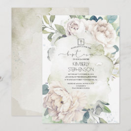 Convites Flores Brancas Vintage e Batismo Verde