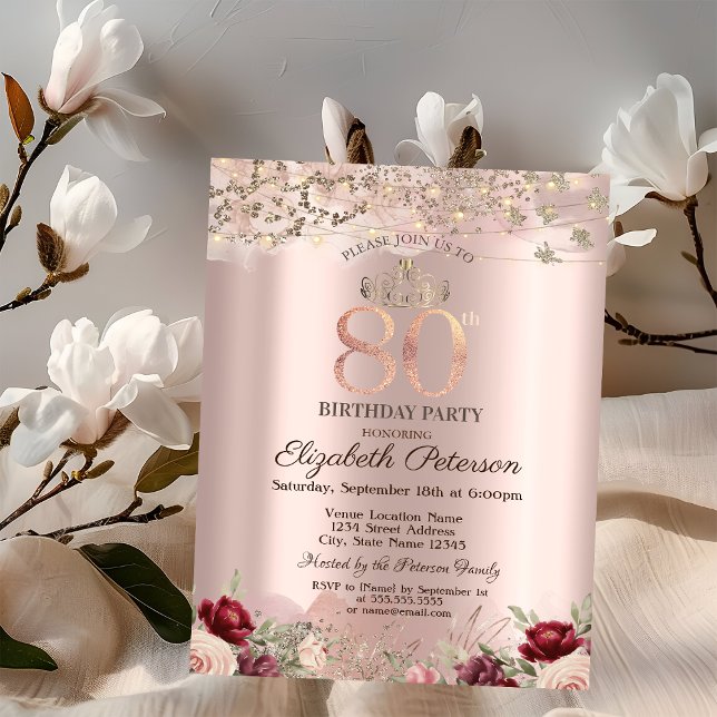 Convites Flores Brilhantes Rosa de Borda Brilhante (Criador carregado)