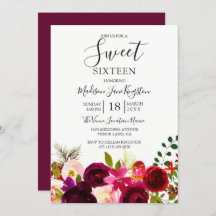 Flores Burgundy Boho Floral Sweet 16