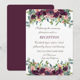 Convites Flores Burgundy Elegantes Recepção de Casamento