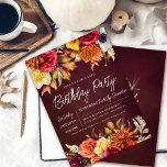 Convites Flores Burgundy Fall Script Chic 50º Aniversário<br><div class="desc">Lindas flores de outono criam bordas florais superiores e inferiores. Rosas vermelhas,  flores de terracotta e peões brancos misturam-se com folhas verdes e folhagem. As flores e o pop branco moderno contra o fundo vermelho burgundy. Este item faz parte da coleção Flores de Quedas de Borgonha.</div>