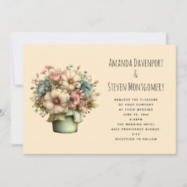 Convites Flores Caprichosas em um Vaso de Plantas Casamento