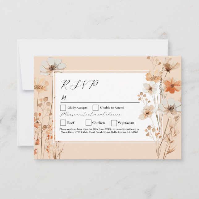 Convites Flores Casamento RSVP Boho Florais Bohemiano (Frente)