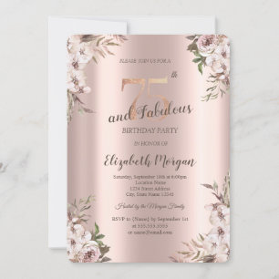 Convites Flores Chic Boho Dourado Rosa Aniversário de 75 An