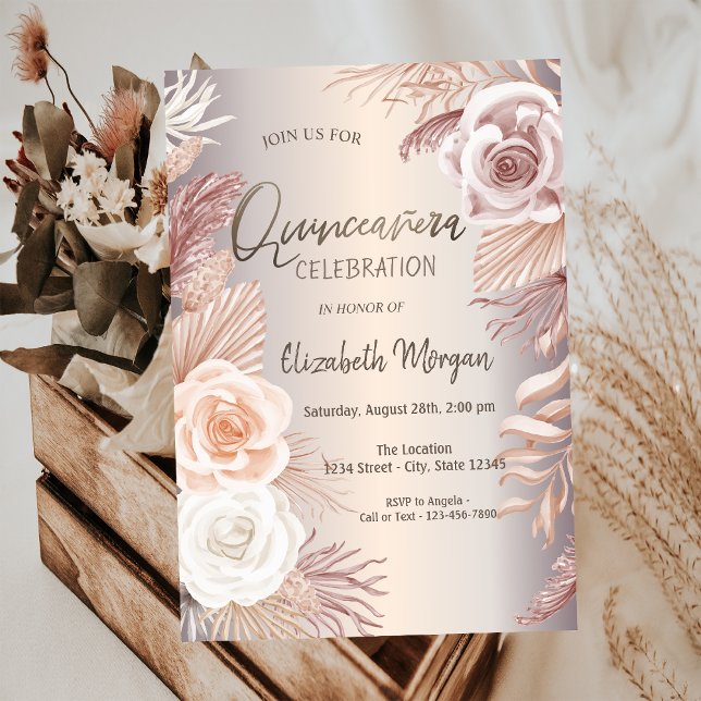 Convites Flores Chic Boho Quinceañera  (Criador carregado)