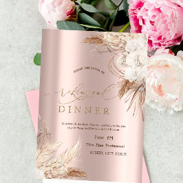 Convites Flores Chic Boho Rose Dourado Jantar de Rehearsal